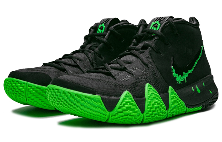 Мужские кроссовки Nike Kyrie 4 (черно-зеленые) — фото 3