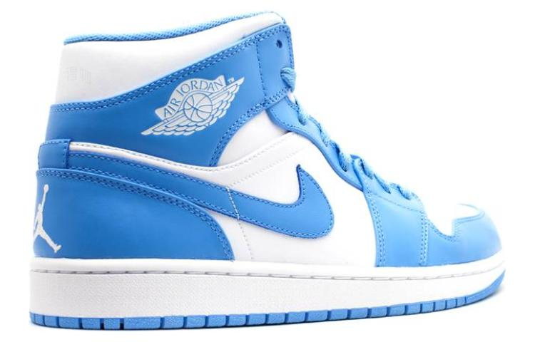 Мужские кроссовки Jordan Air Jordan 1 Retro Mid (белые) — 白/大学蓝/白 — фото 4