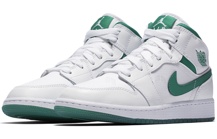 Женские кроссовки Jordan Air Jordan 1 Mid SE (белый / зеленый) — Белый / зелёный — фото 2