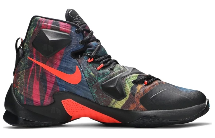 Мужские кроссовки Nike Lebron 13 Akronite 13 (черно-разноцветные) — 黑/黑/荧光橘色/湖蓝色 — фото 2