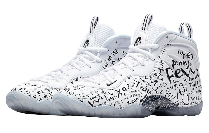 Женские кроссовки Nike Little Posite One Lil Penny (бело-черные) — фото 2