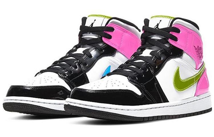 Кроссовки Jordan Air Jordan 1 Mid Patent Leather (бело-розовые) — фото 3