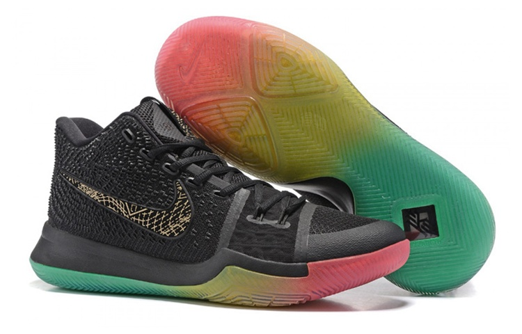 Мужские кроссовки Nike Kyrie 3 Premium (черный / красный / зеленый / желтый) — Чёрный / красный / зелёный / жёлтый — фото 4