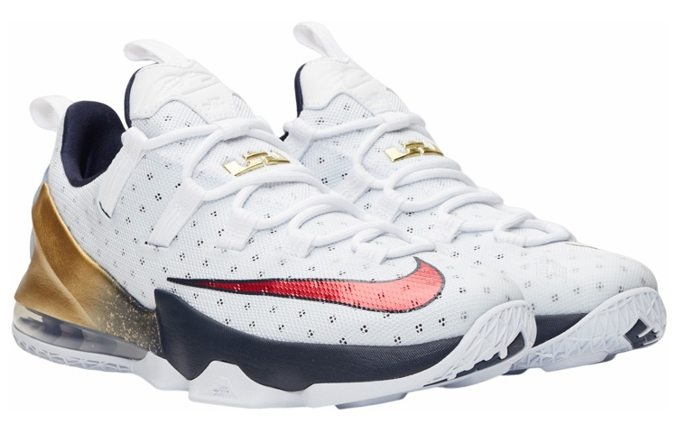 Кроссовки Nike Lebron 13 Low Olympic (бело-сине-красные) — 白/黑曜石/金属黄金/大学红 — фото 2