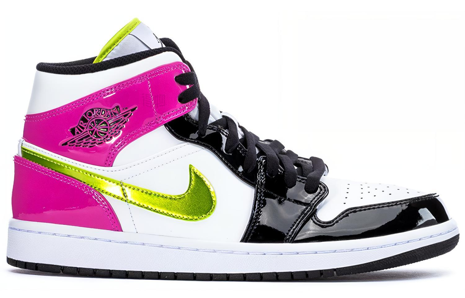 Кроссовки Jordan Air Jordan 1 Mid Patent Leather (бело-розовые) — фото 2