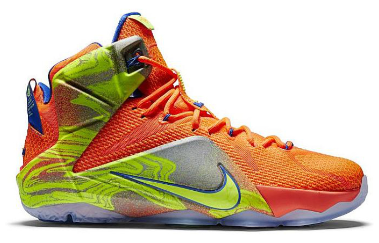 Мужские кроссовки Nike Lebron 12 Six Meridians (оранжево-зеленые) — Оранжевыйзелёный — фото 2