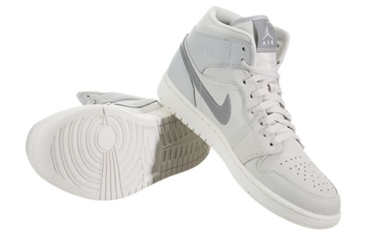Мужские кроссовки Jordan Air Jordan 1 Mid (бело-серые) — фото 5
