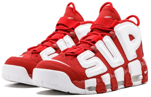 Кроссовки Nike × Supreme Air More Uptempo Red (бело-красные) — Белый / красный — фото 3