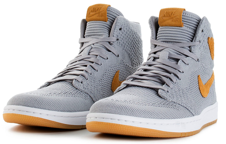 Мужские кроссовки Jordan Air Jordan 1 Retro High Flyknit (серо-желтые) — Серый / жёлтый — фото 2