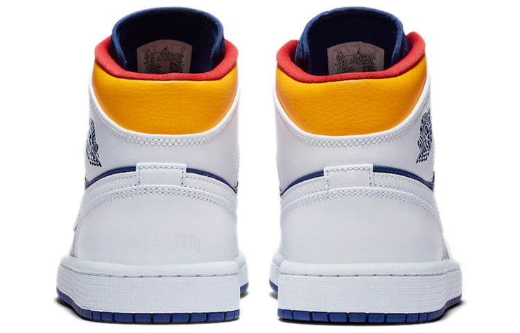 Мужские кроссовки Jordan Air Jordan 1 mid (бело-сине-желтый) — фото 5