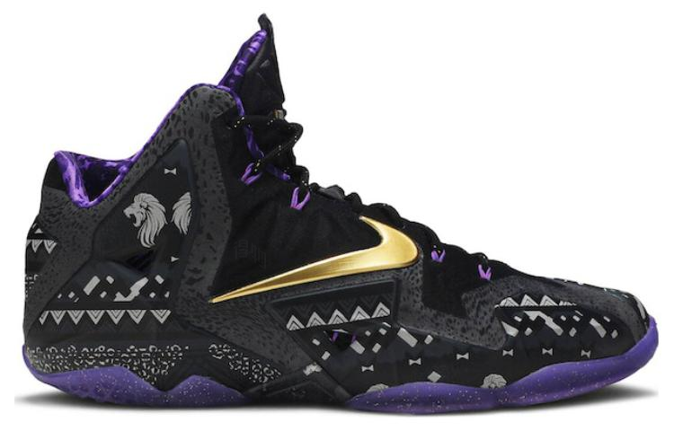 Мужские кроссовки Nike Lebron 11 BHM (черно-фиолетовые) — 深灰/金属黄金/紫 — фото 2