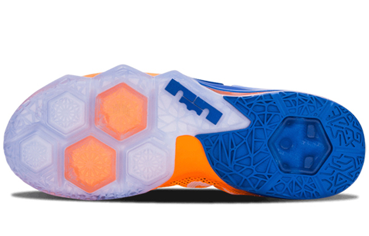 Мужские кроссовки Nike Lebron 12 Low Bright Citrus (желто-синие) — 亮橘/橘/翱翔/玻璃纤维 — фото 4