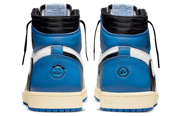 Кроссовки Travis Scott x Fragment x Jordan Air Jordan 1 (сине-бело-черные) — фото 5