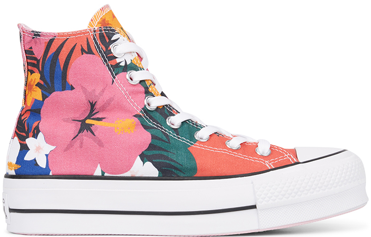 Женские кеды Converse Chuck Taylor All Star Paradise Prints Lift High Top (разноцветные) — Белый / красный / зелёный — фото 2