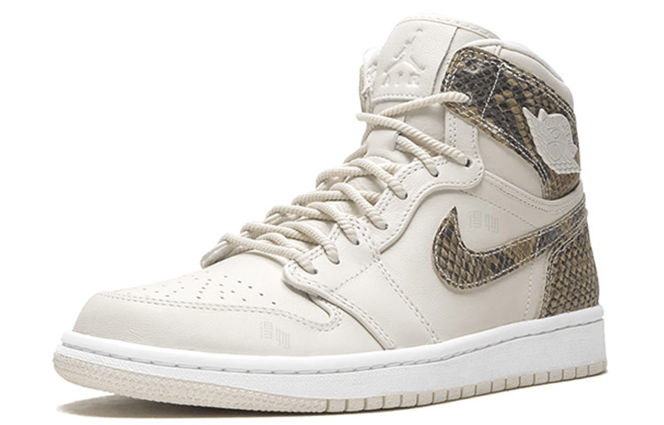 Женские кроссовки Jordan Air Jordan 1 OG Retro High White Snake (W) (бежевые) — Белый — фото 2