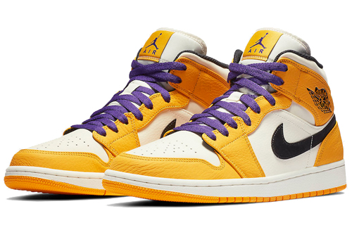 Мужские кроссовки Jordan Air Jordan 1 Mid "Lakers" OG (фиолетово-желтые) — фото 3