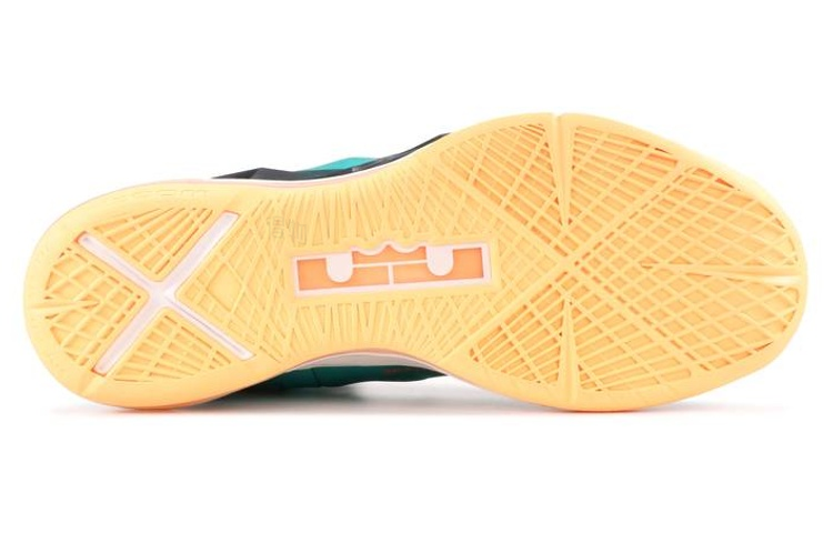 Мужские кроссовки Nike Lebron 10 Setting (зелено-оранжевые) — фото 5