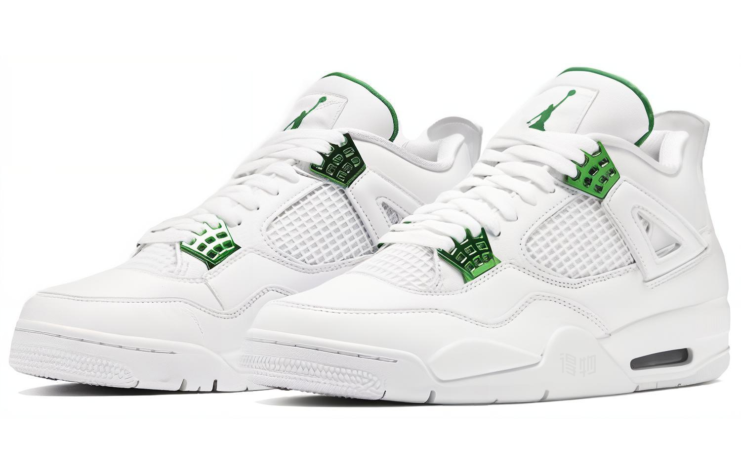 Унисекс кроссовки Jordan Air Jordan 4 retro "green metallic" (бело-зеленые) — фото 3