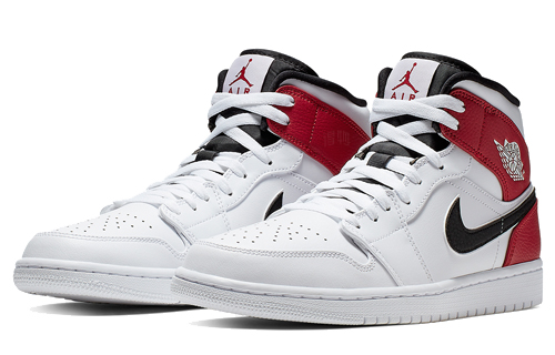Мужские кроссовки Jordan Air Jordan 1 Mid OG (бело-черно-красный) — Белый / чёрный / красный — фото 3