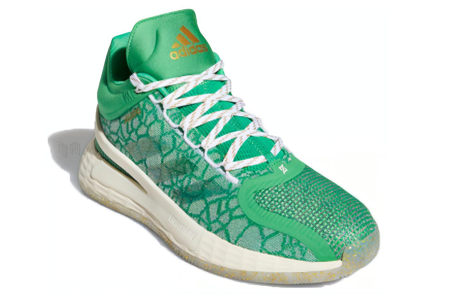 Мужские кроссовки adidas D rose 11 Christmas (зелено-бело-желтые) — фото 3