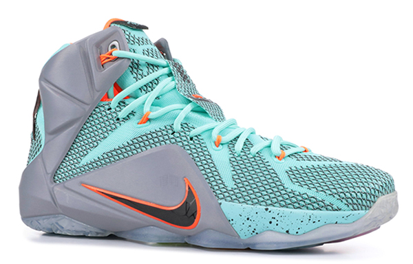 Мужские кроссовки Nike Lebron 12 NSRL (серо-зеленые) — 绿松石色/黑/灰/深红色 — фото 2
