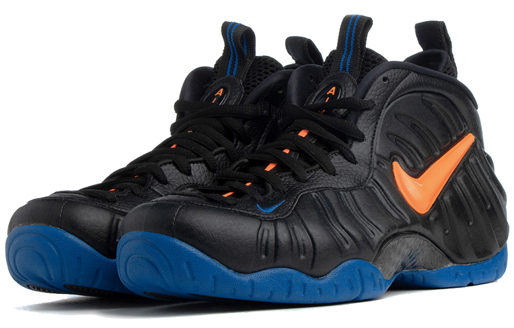 Мужские кроссовки Nike Foamposite Pro knicks (черно-синие) — Чёрный / синий / оранжевый — фото 3