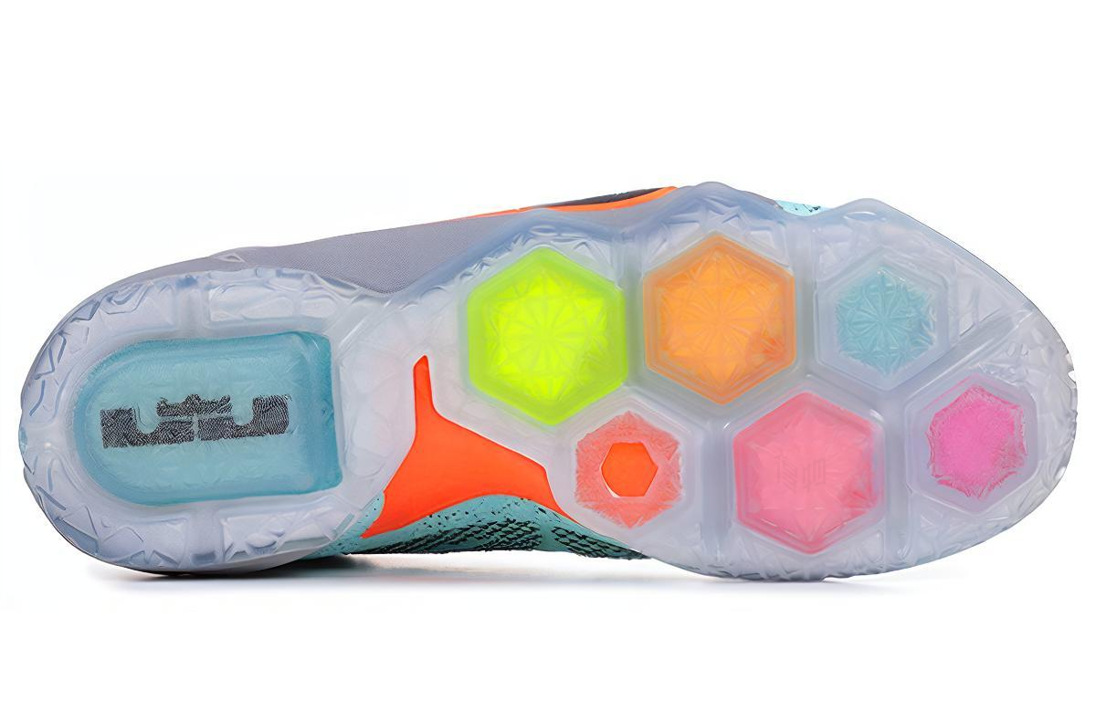Мужские кроссовки Nike Lebron 12 NSRL (серо-зеленые) — 绿松石色/黑/灰/深红色 — фото 5