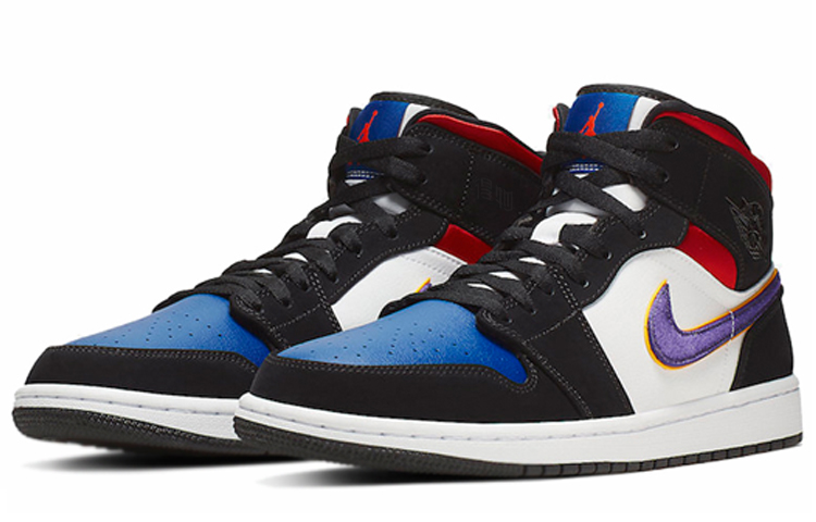 Мужские кроссовки Jordan Air Jordan 1 Mid Se (красно-синие) — фото 3