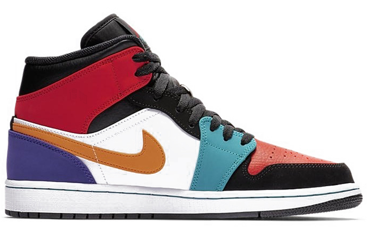 Мужские кроссовки Jordan Air Jordan 1 Mid (разноцветные) — Красный / жёлтый / синий / фиолетовый / белый / чёрный — фото 2