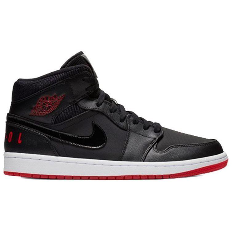 Мужские кроссовки Jordan Air Jordan 1 Mid (черно-красно-белый) — фото 2