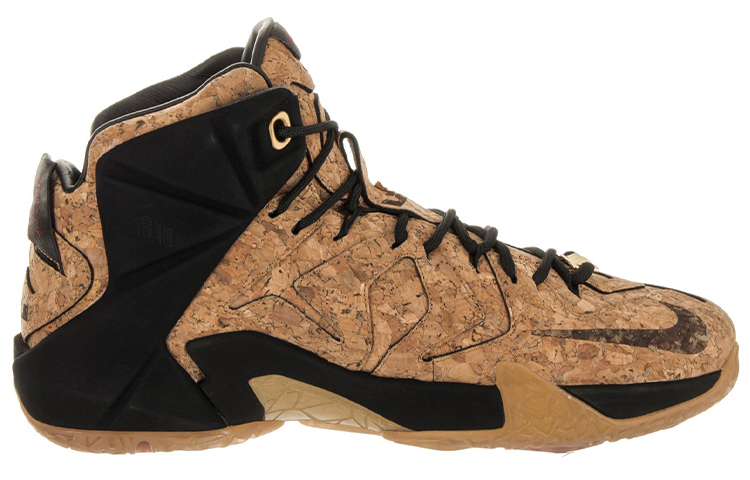 Мужские кроссовки Nike Lebron 12 EXT Cork (коричнево-черные) — 榛子色/金属黄金/黑 — фото 2