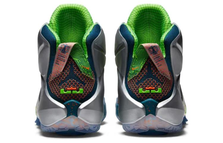 Мужские кроссовки Nike Lebron 12 Trillion Dollar Man 12 (серебристо-синие) — 腥红/电子绿/金属银 — фото 4