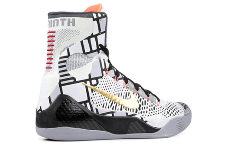 Мужские кроссовки Nike Kobe 9 Elite (бело-черно-золотые) — фото 2