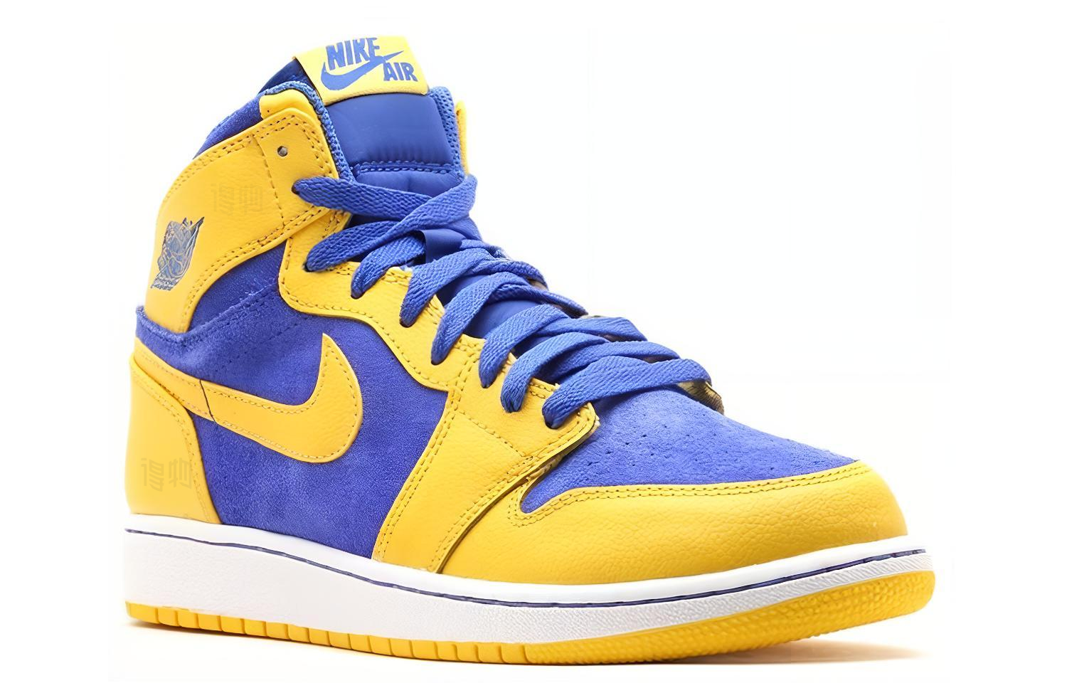 Женские кроссовки Jordan Air Jordan 1 (желто-синие) — фото 3