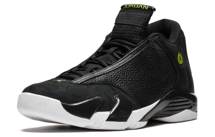 Мужские кроссовки Jordan Air Jordan 14 Retro Indiglo 2016 (черно-зеленые) — 黑/白/冷光蓝 — фото 3