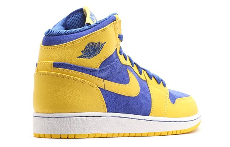 Женские кроссовки Jordan Air Jordan 1 (желто-синие) — фото 2