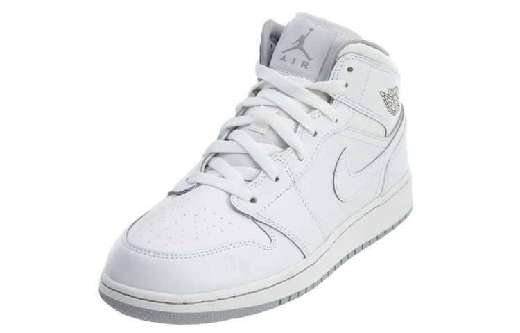 Женские кроссовки Jordan Air Jordan 1 Mid (бело-серые) — Белый / серый — фото 2