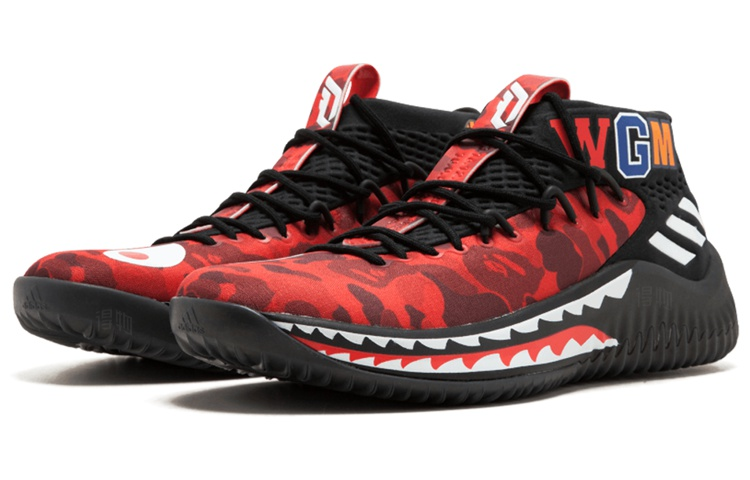 Унисекс кроссовки adidas D lillard 4 A Bathing Ape Red Bape (красно-черный) — Красный / чёрный — фото 2