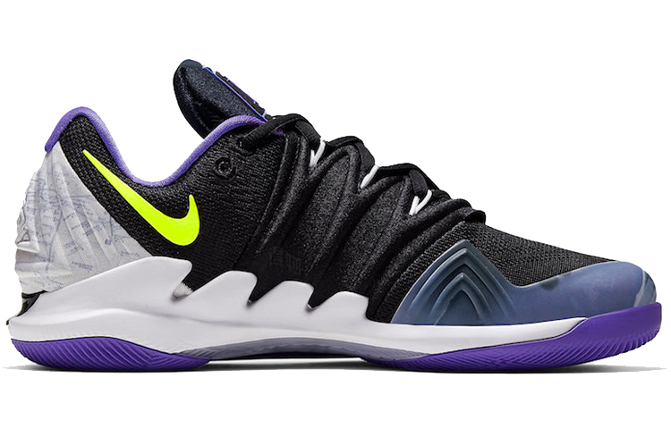 Кроссовки Nike Court Air Zoom Vapor X Kyrie 5 "NYC" (черные) — 黑色/紫色/荧光黄 — фото 2