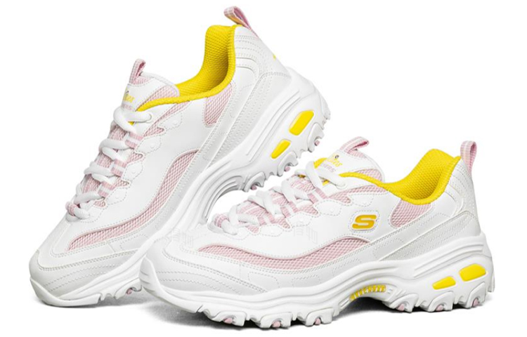 Женские кроссовки Skechers D'LITES 1.0 (белый, розовый, желтый) — Белыйрозовыйжёлтый — фото 3