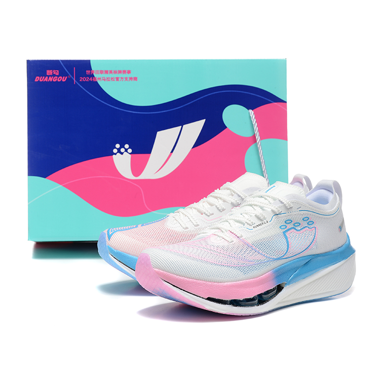 DUANGOU Cushioning Slip Resistant Abrasion Resistant Breathable Low top Running Shoes Unisex Pink Blue Mismatched