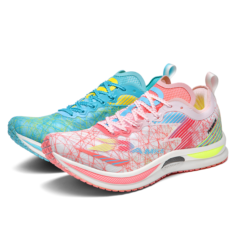PANKE Running Shoes Unisex Low Top Mismatched Peacock Blue+Cherry Blossom Pink