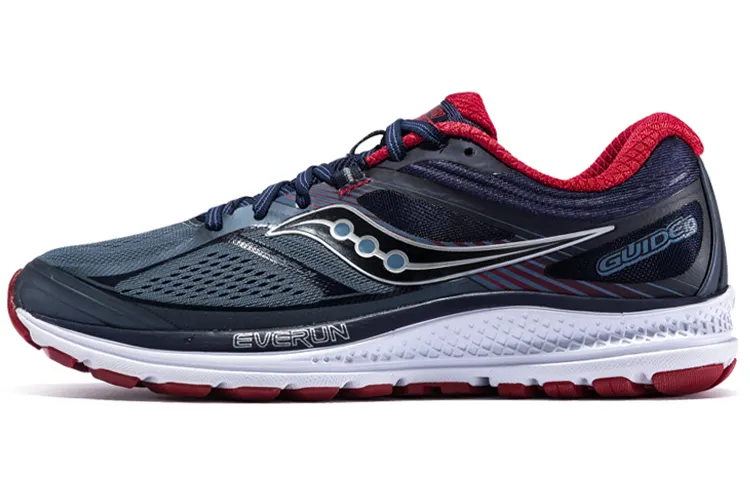 Saucony Guide 10 Mesh Slip Resistant Lightweight Cushioning Support Low top Running Shoes Men's Gray Dark Blue Red
