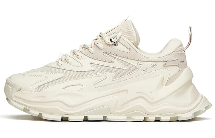 Anta Fashion Cushioning Slip Resistant Abrasion Resistant Low top Chunky Sneakers Women's Ecru