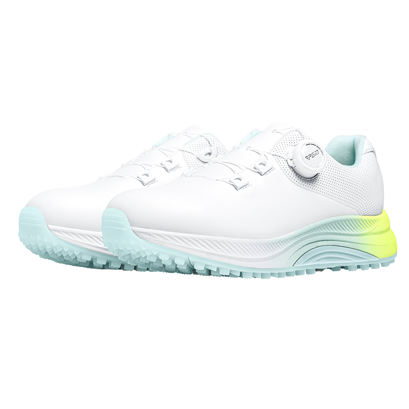 PGM Cushioning, Non Slip, And Waterproof Low top Golf Shoes Women’s White Cyan Yellow