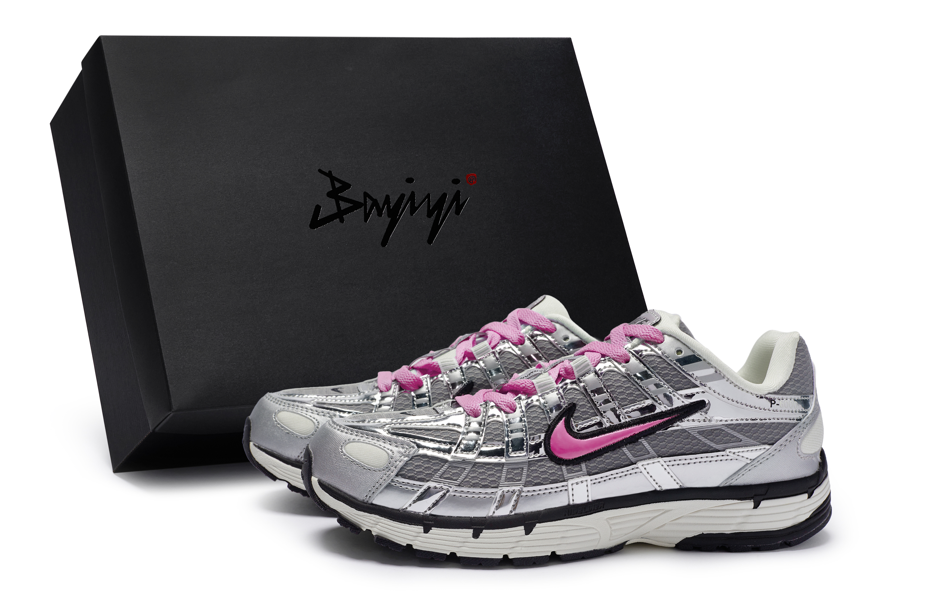 Nike P 6000 Slip Resistant, Abrasion Resistant, Breathable Low top Running Shoes Unisex Silver Gray Rose Red