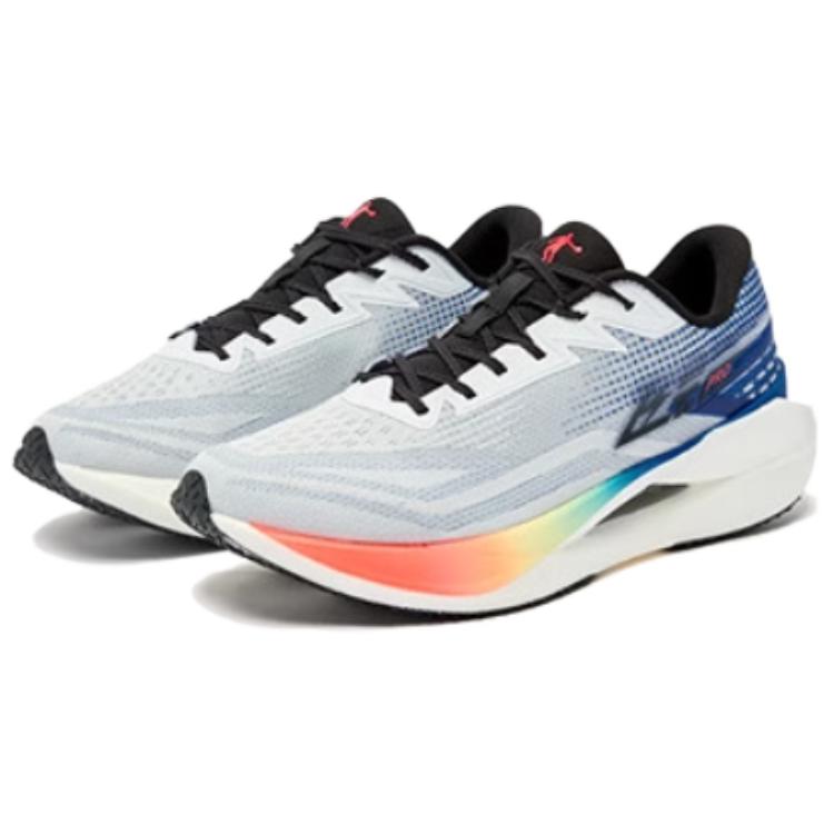 QIAODAN Flying Shadow PRO Slip Resistant Abrasion Resistant Low top Carbon Plate Running Shoes Men’s White Blue