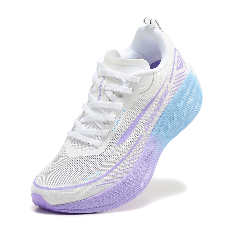 DUANGOU Cushioning Slip Resistant Abrasion Resistant Balance Rebound Low top Sports Running Shoes Unisex White Purple