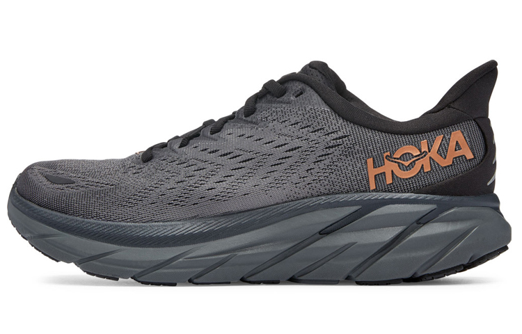 HOKA ONE ONE Clifton 8 fabric shock-absorbing, non-slip and wear-resistant low-top running shoes for women, black and orange