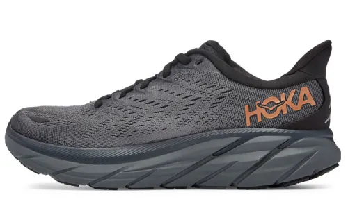 HOKA ONE ONE Clifton 8 fabric shock-absorbing, non-slip and wear-resistant low-top running shoes for women, black and orange